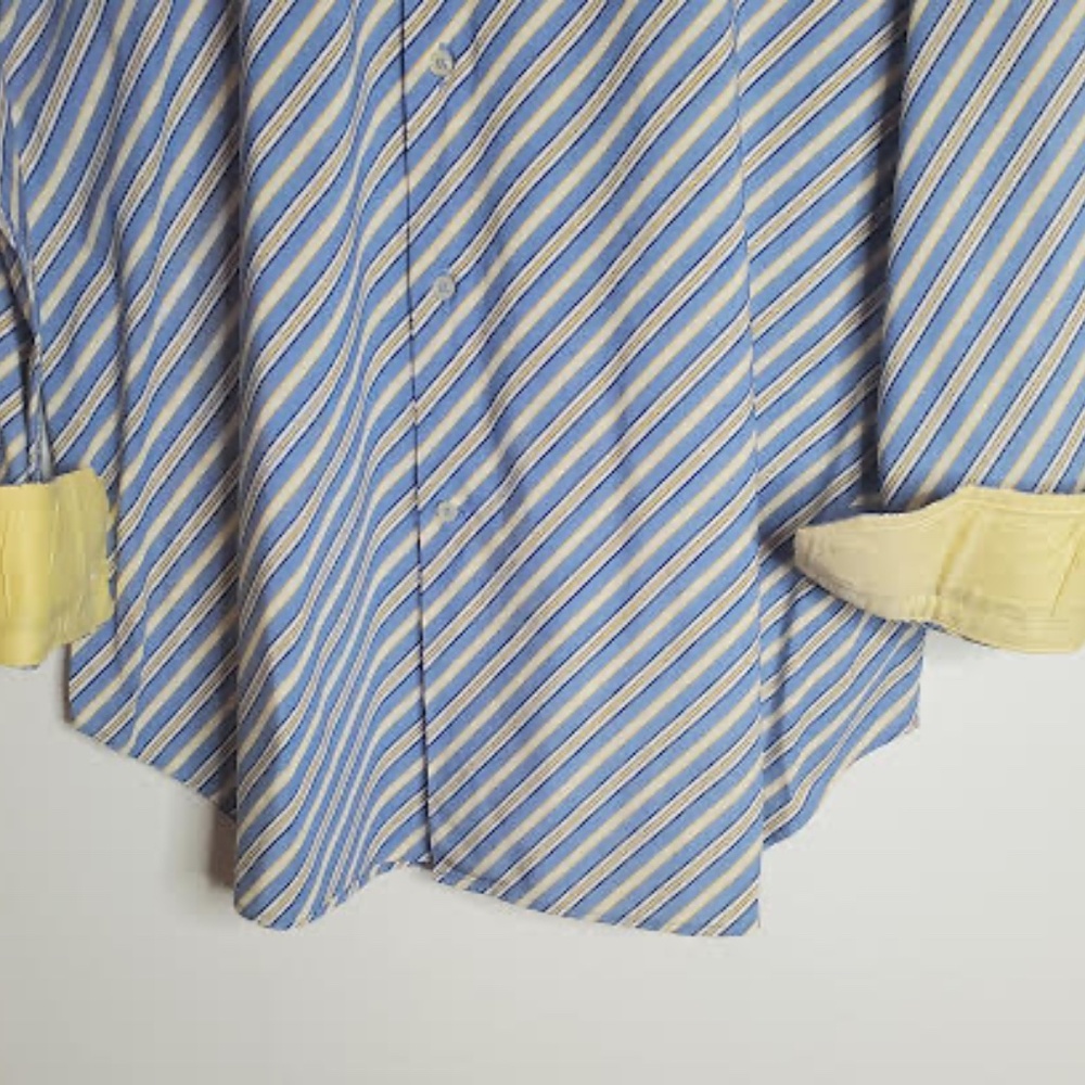 Gemelli Milano Men's Yellow/Blue Striped Button Down Shirt - Picture 3 of 9